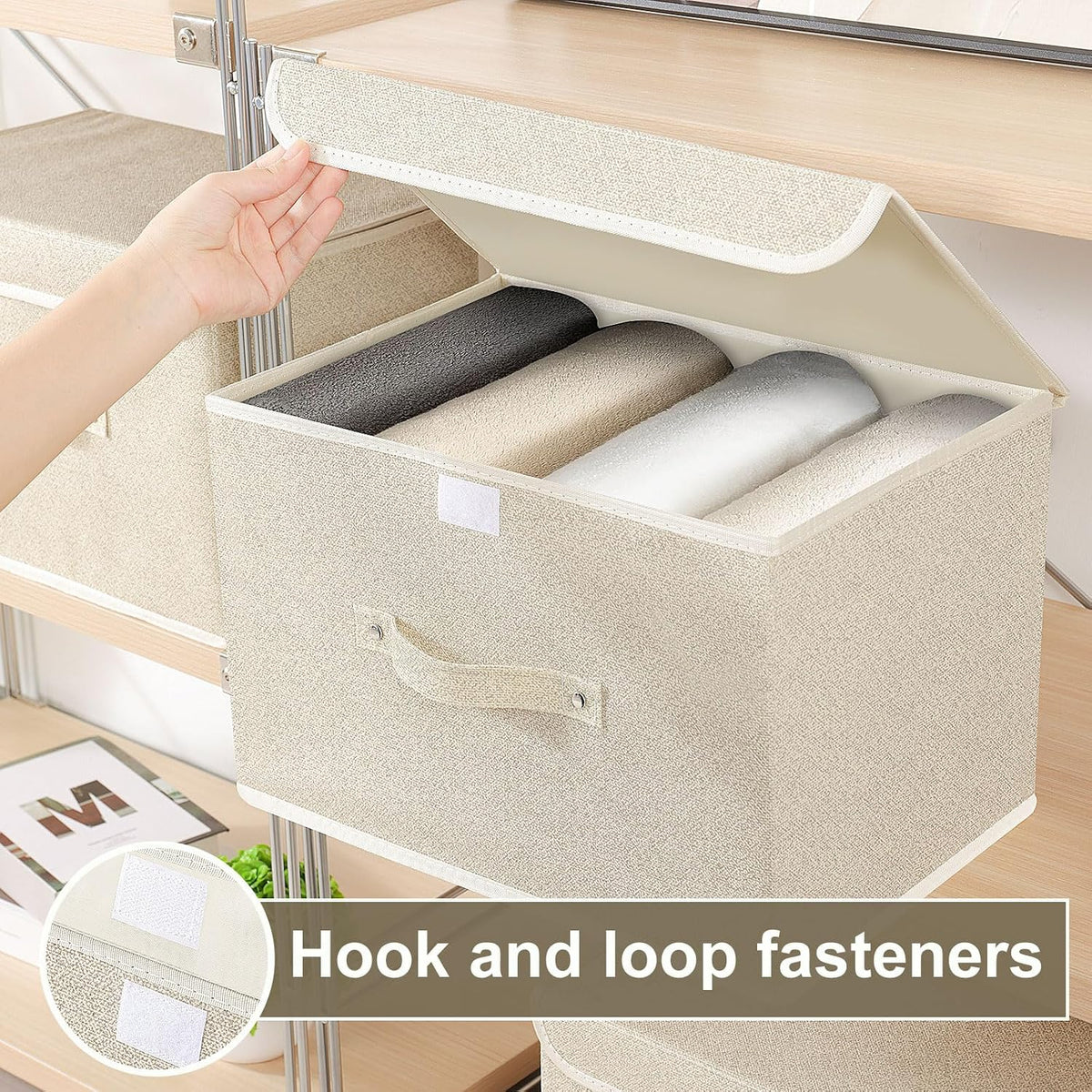 Storage Bins with Handles,Grey and Beige,15x9.8x9.8in,1 Pack
