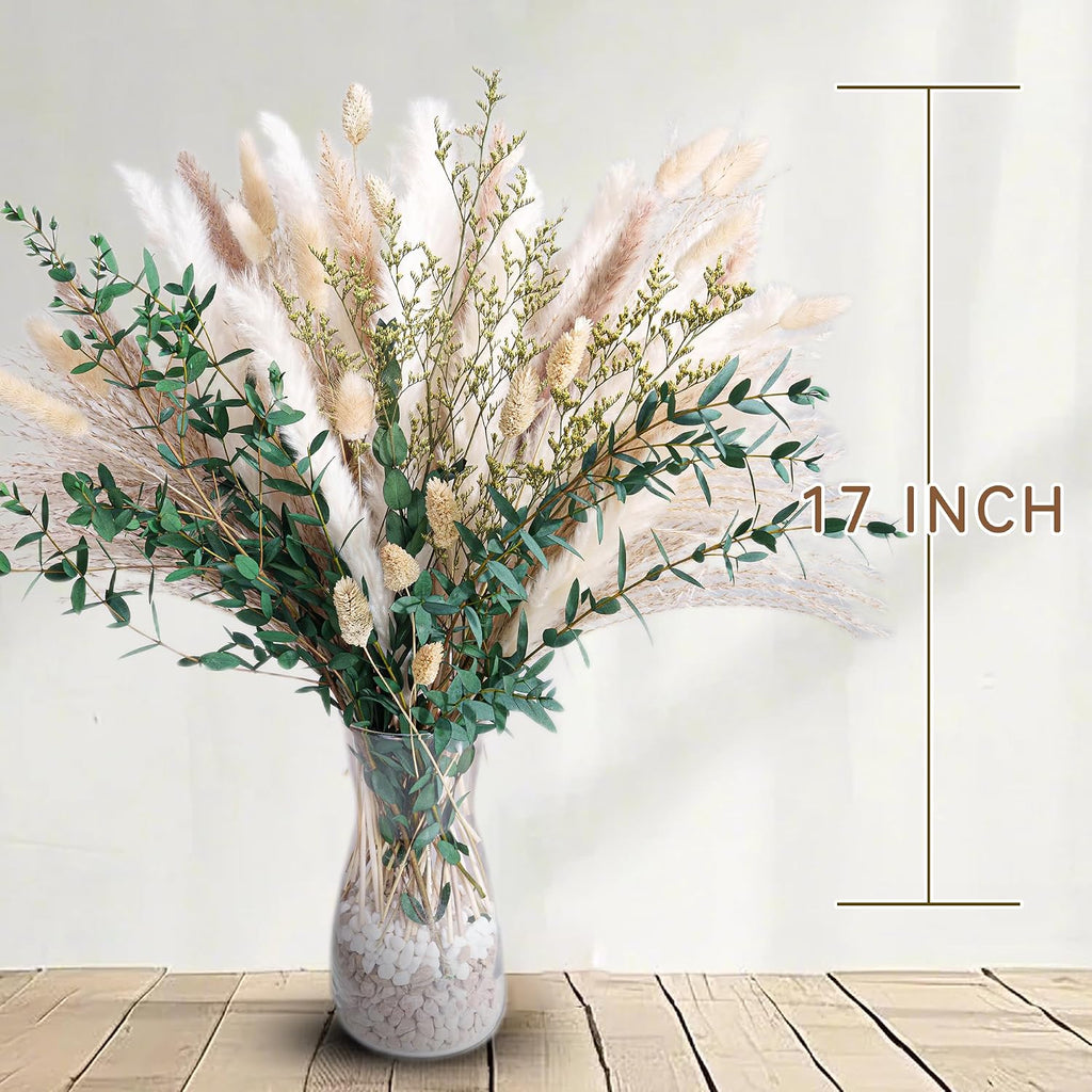 Green Pampas Grass Bouquet – Boho Home & Wedding Floral Arrangements – Dried Pampas Grass Decor for Living Room, Fireplace, and Modern Farmhouse