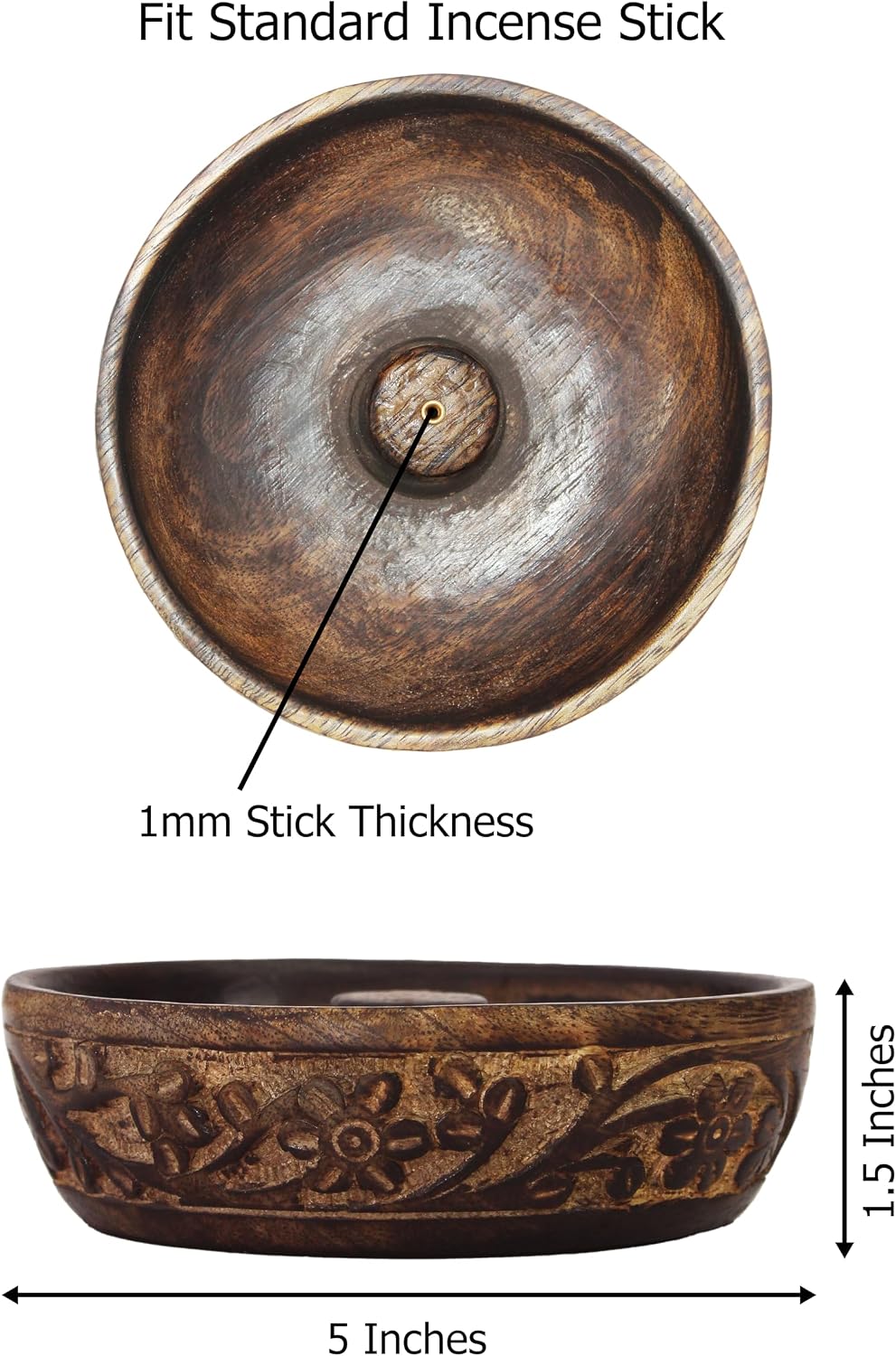COTTON CRAFT Hand Carved Wood Incense Burner Holder - 2 Pack - Natural