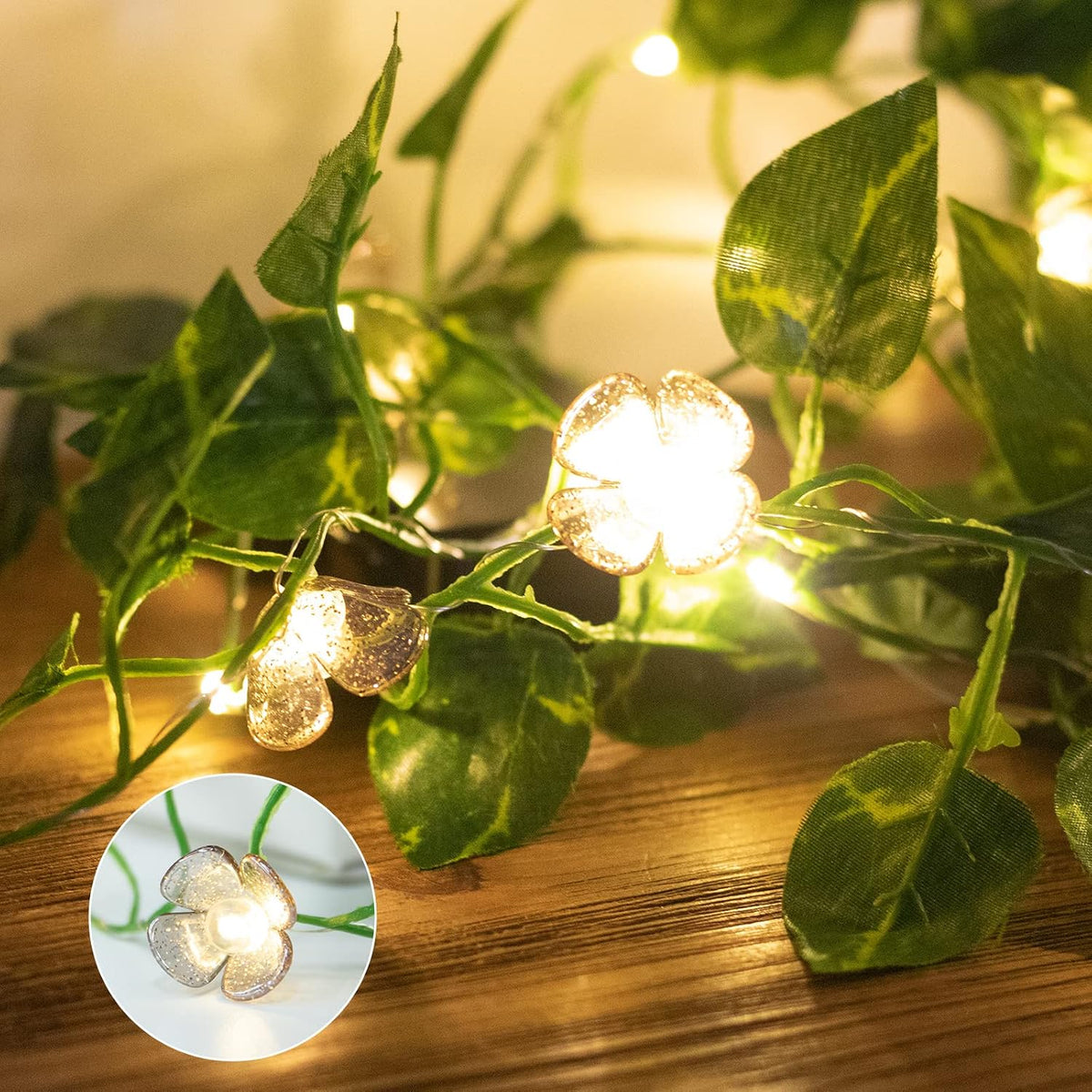 Vigdur Leaf String Lights, 2 Pack 9.8FT Vine Fairy Lights Battery Operated