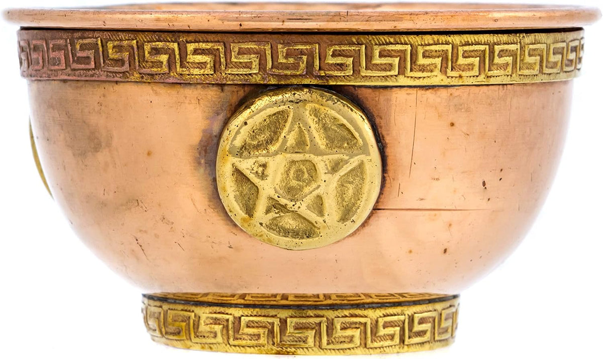 Pentagram Copper Bowl - Offering Bowl for Altar Use, Ritual Offerings, Witchy Home Decor - Incense Holder for Incense Cones, White Sage, Palo Santo Sticks - 3 Inches Wide