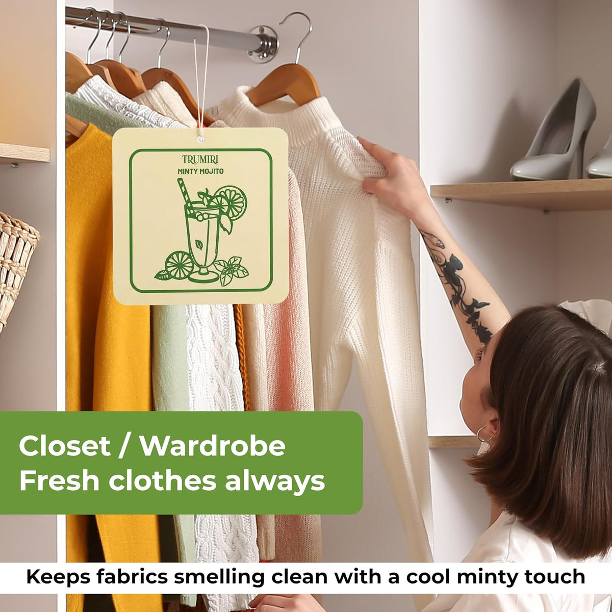 Mint Scented Drawer & Closet Air Freshener Sachet–Pack of 3–Long-Lasting Hanging Sachet Bag, Scent Diffuser, Odor Eliminator, Wardrobes, Dressers & Linen Closets–Home Fragrance Gift for Housewarming