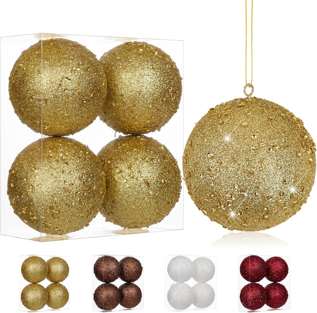 4Pcs 4.7" Large Gold Christmas Balls Ornaments for Christmas Trees
