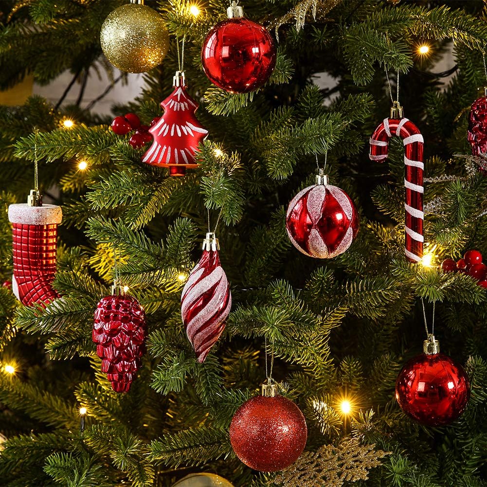 Sattiyrch 76ct Christmas Tree Ornaments Set,Red Shatterproof Christmas Balls Decorations,Xmas Decorative Hanging Ornaments(Red)