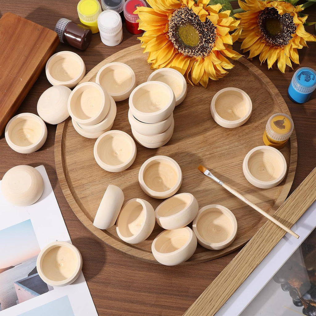 24 Pcs Mini Unfinished Bowl Mini Round Wooden Bowl, 2in diameter