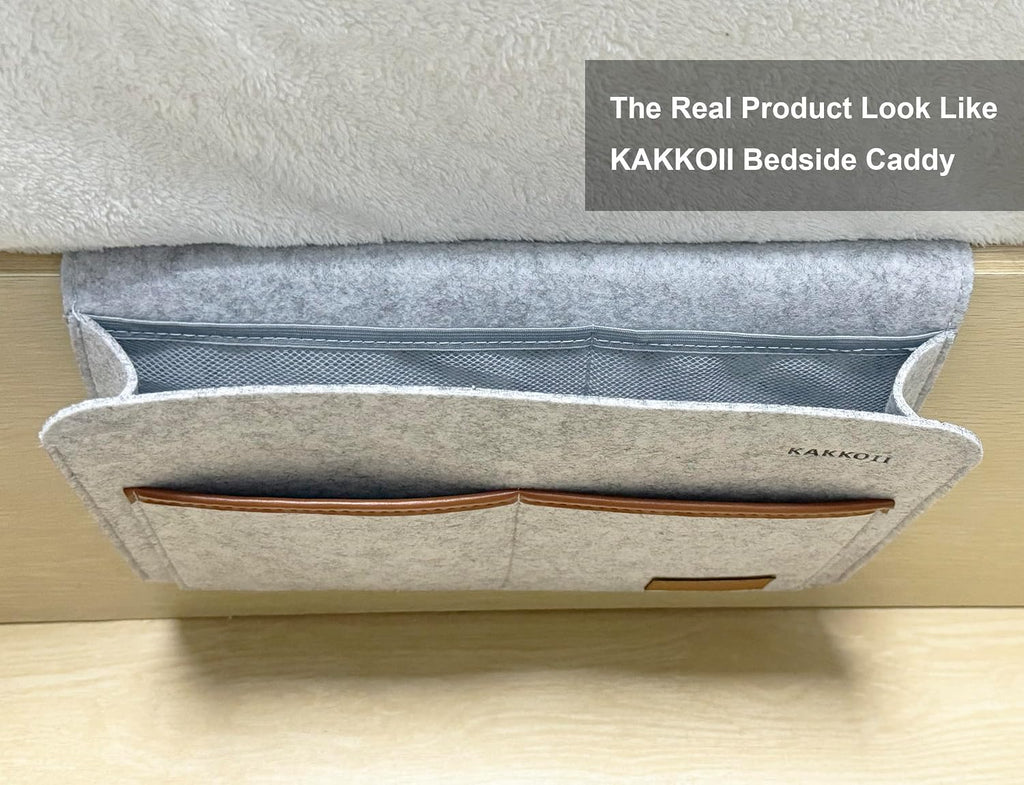 Bedside Caddy, Sofa Caddy, Storage Organizer Pocket for Dorm, Bedroom, 5 Pockets Felt Organizer for Magazine, Remote, Phone, Tablet, Pad, Glasses, Pen, Remote Control (Brown-Short)