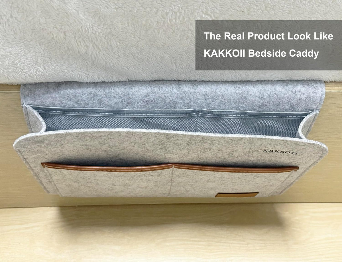 Bedside Caddy, Sofa Caddy, Storage Organizer Pocket for Dorm, Bedroom, 5 Pockets Felt Organizer for Magazine, Remote, Phone, Tablet, Pad, Glasses, Pen, Remote Control (Brown-Short)