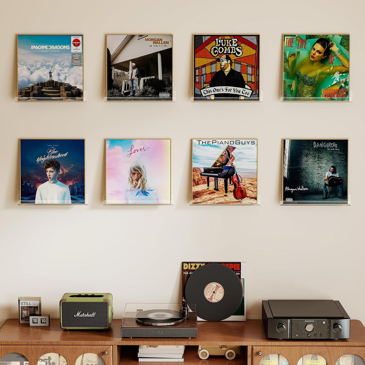 Laurensory Vinyl Record Wall Mount Shelves, 12 inch Vinyl Holder, 8 Pack