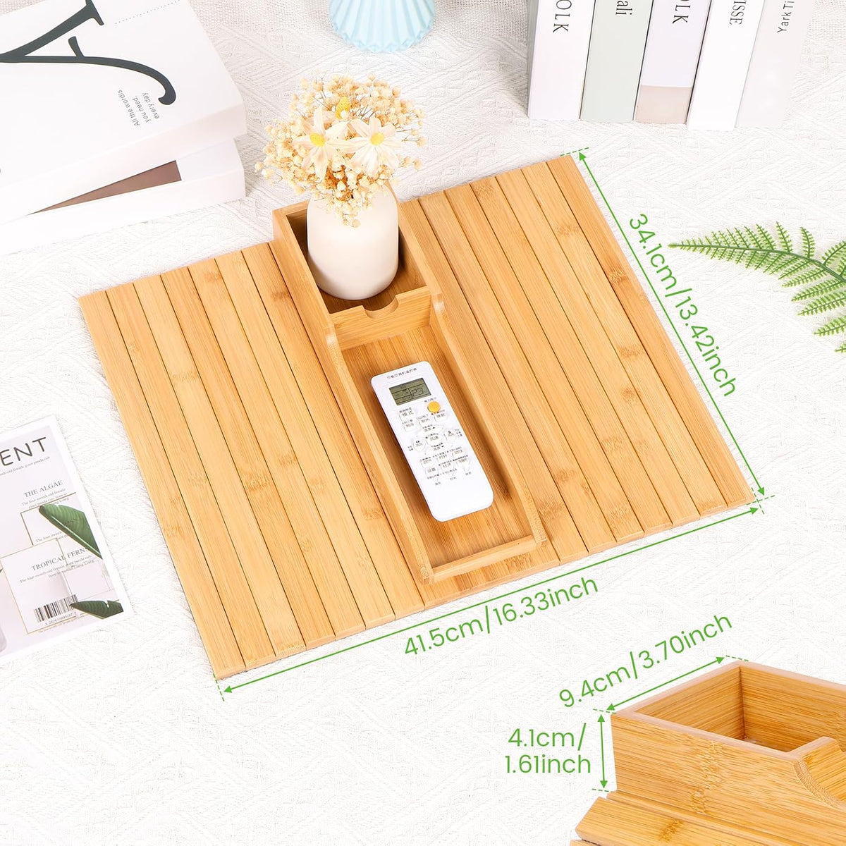 Bamboo Sofa Armrest Tray Table - Foldable Couch Cup Holder,Anti-Slip Side Table Armrest Clip Tray, Multifunctional Couch Organizer, Drink Snack Remote Control Holder