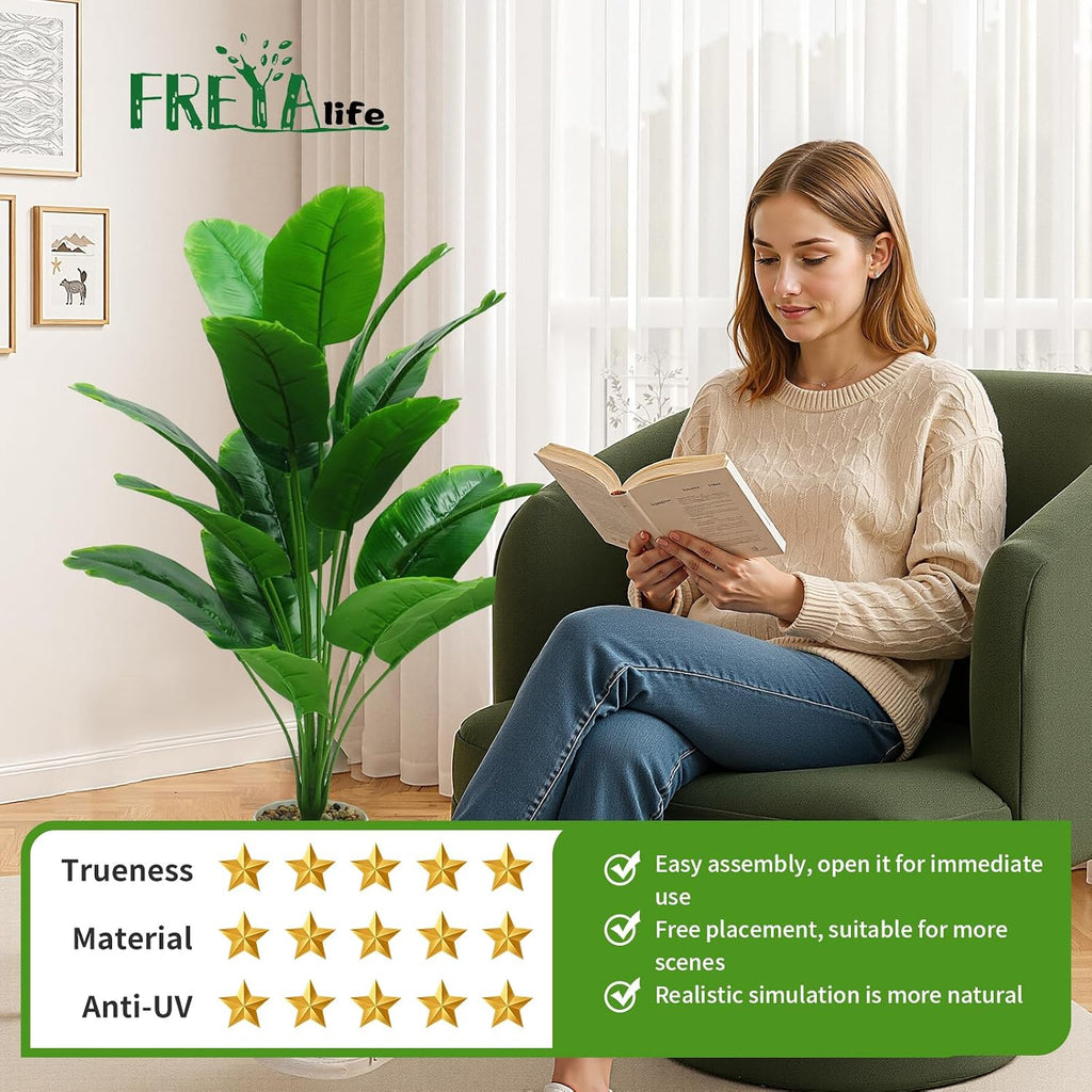 Freyalife 28“ Fake Plant Artificial Banana Tree for Room Decor, Faux Potted Plants Indoor for Home Living Bedroom Aesthetic Farmhouse Dorm Office Classroom and Outdoor Garden Porch Balcony Decor