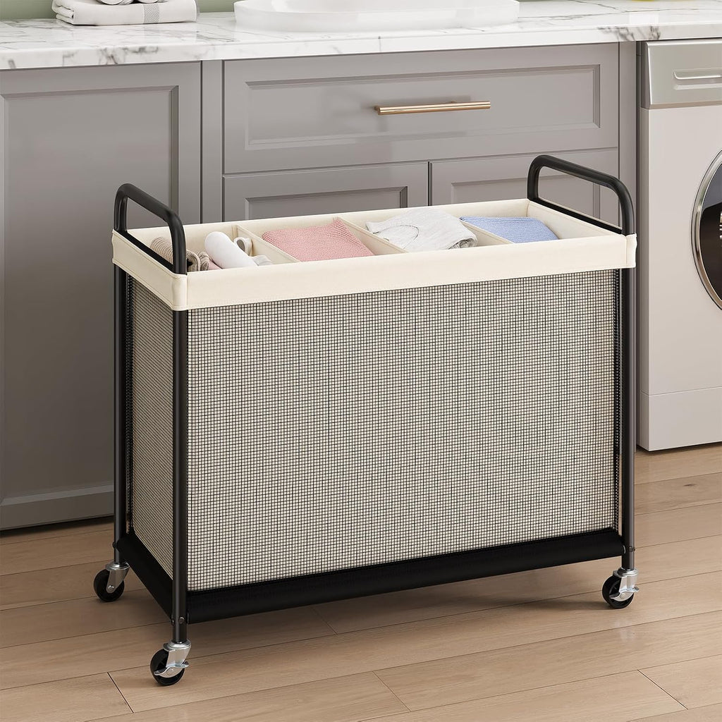 ELYKEN Laundry Hamper 4 Section, 140L Rolling Laundry Sorter with Wheels
