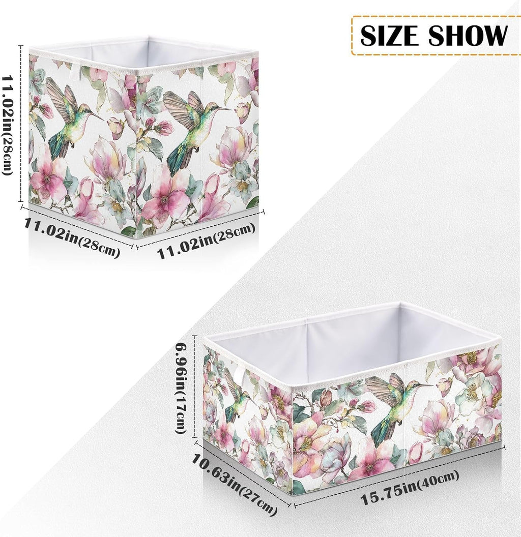Hummingbird Cube Storage Bins Watercolor Floral Collapsible
