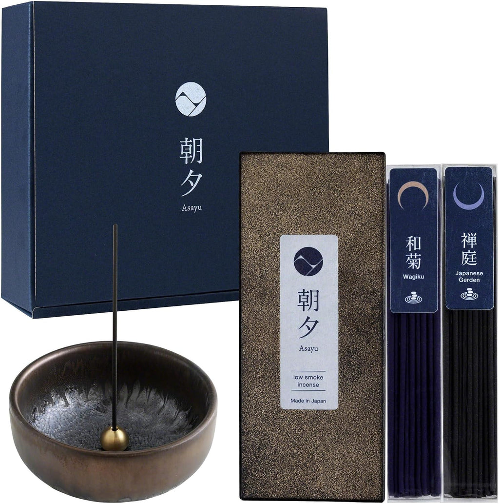 Asayu Japan Zen Incense Gift Set with Zen Holder, Low Smoke