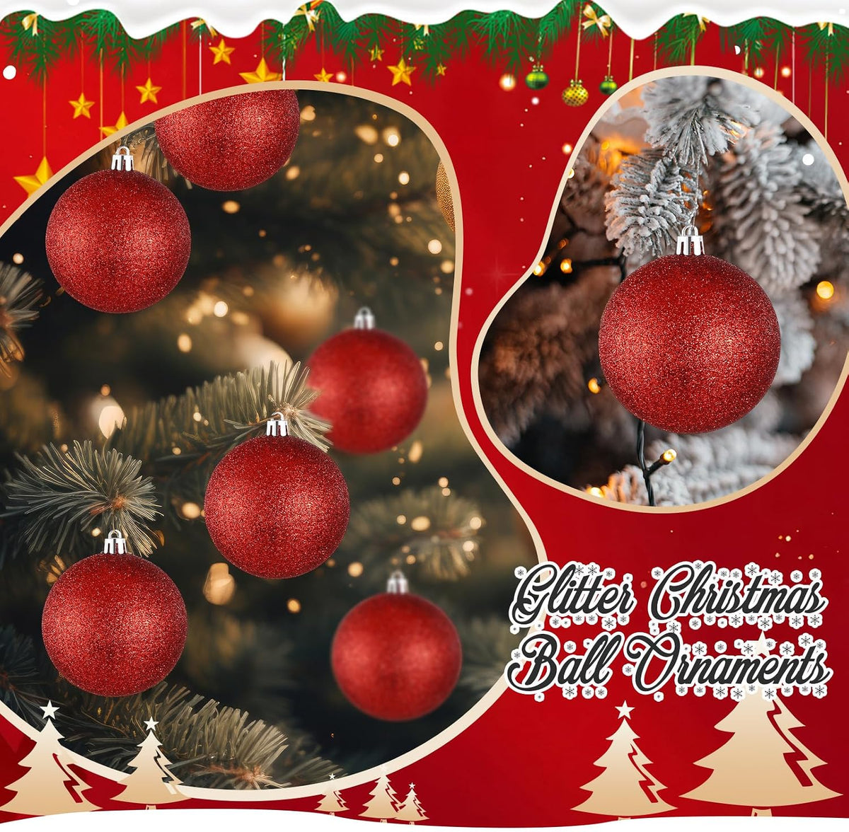 Leitee 16 Pcs 3.15 Inch Glitter Christmas Ball Ornaments, Red