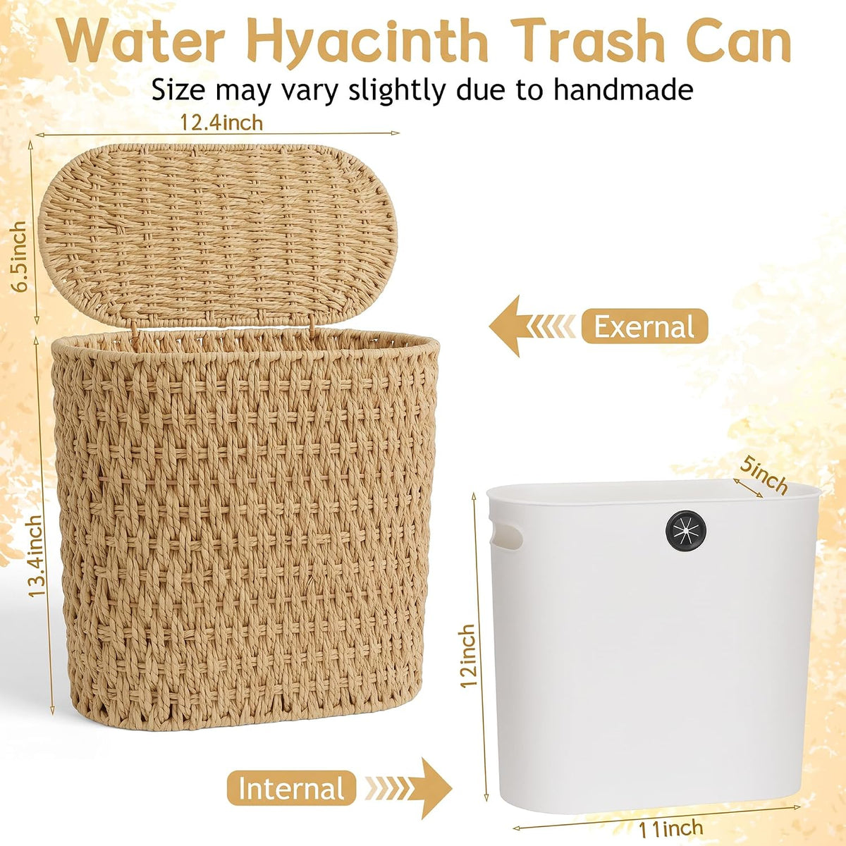 iEGrow 3 Gallon Paper Rope Trash Can,Bathroom Trash Can with Lid Natural