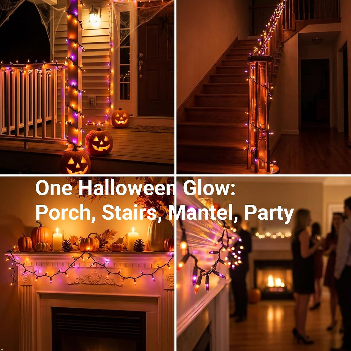 TIGOMOOV Purple Orange Halloween String Lights Plug in, 100 Count 21ft Mini Incandescent Spooky Lights with Black Wire, UL-Listed Connectable for Halloween Decorations, Porches, Patios, Trees