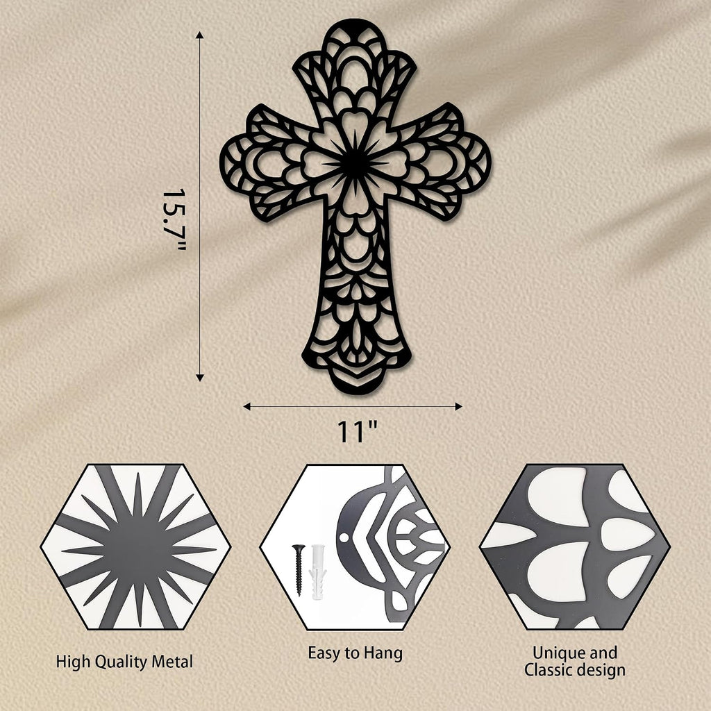 Rajukit Geometry Christian Metal Cross Wall Art for Home