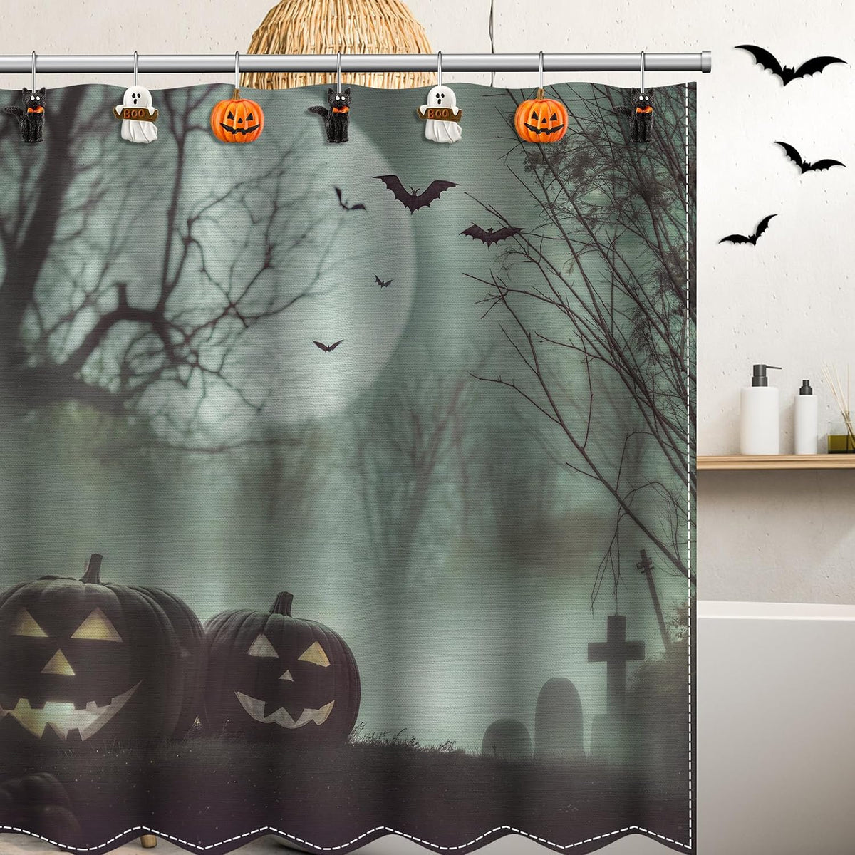 Colingmill 12 Pcs Halloween Cat Ghost Pumpkin Shower Curtain Hooks