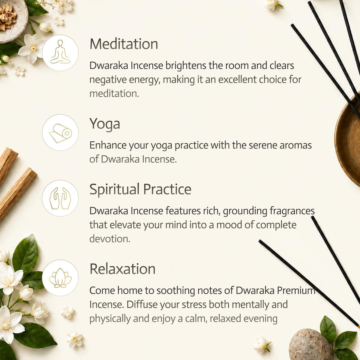 Dwaraka - Incense Sticks – 6 Packs x 10 Sticks Each – Sandalwood, Nag Champa, Jasmine, Mogra, Rose and Sai Flora – Chemical Free, All Natural