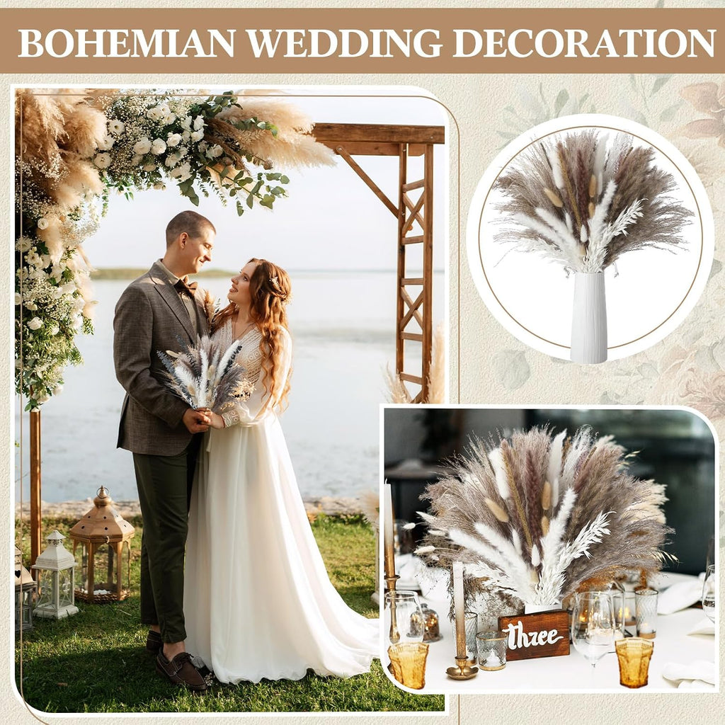 Nuanchu 703 Pcs Dried Pampas Grass Flowers, Bunny Tails, Retro Style