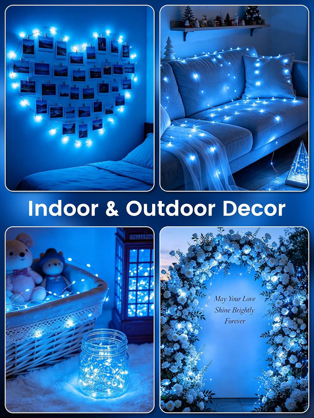 EEW 2 Pack Fairy Lights Plug in 99 FT 300 LED Christmas String Lights Blue