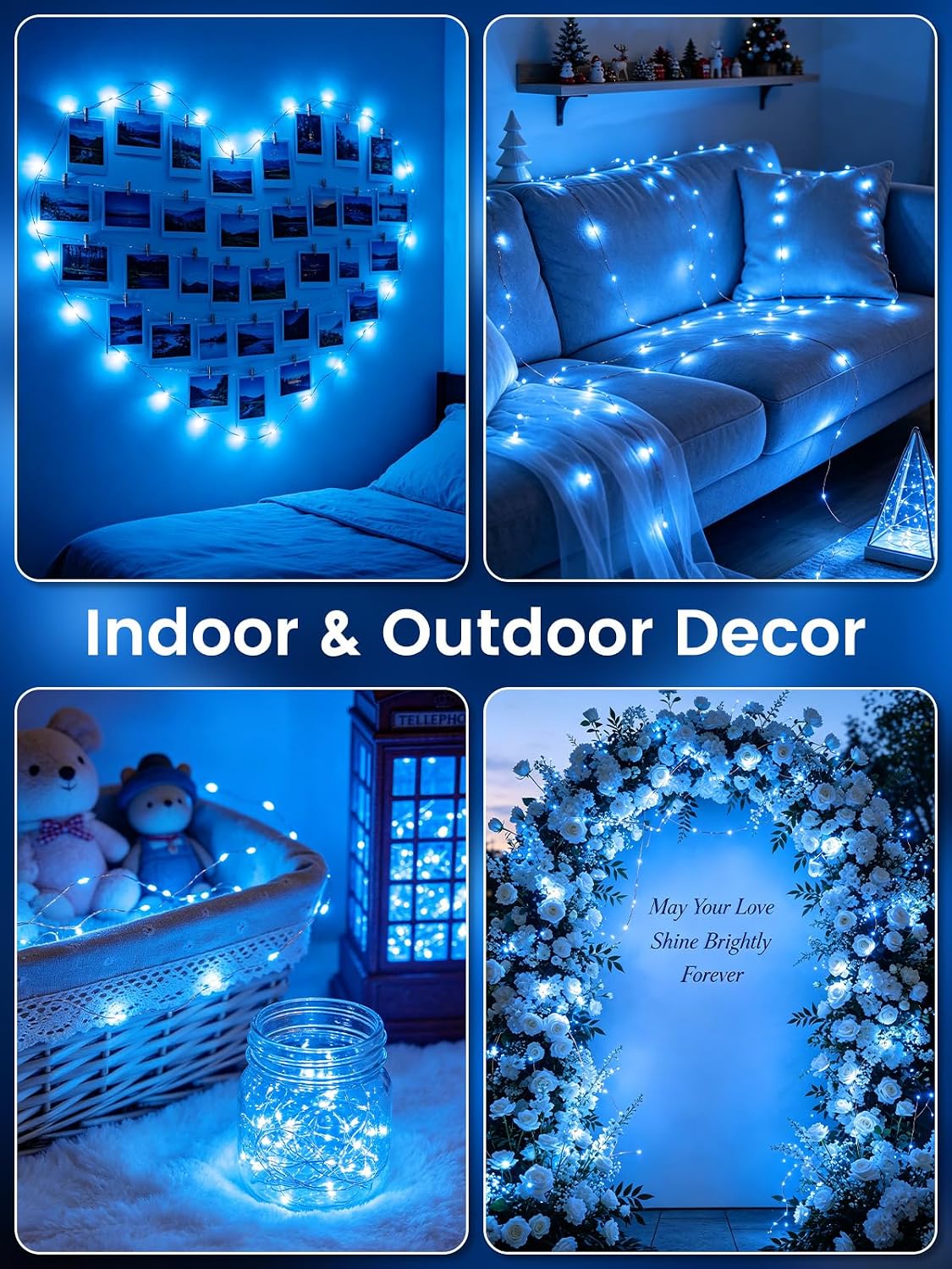 EEW 2 Pack Fairy Lights Plug in 99 FT 300 LED Christmas String Lights Blue
