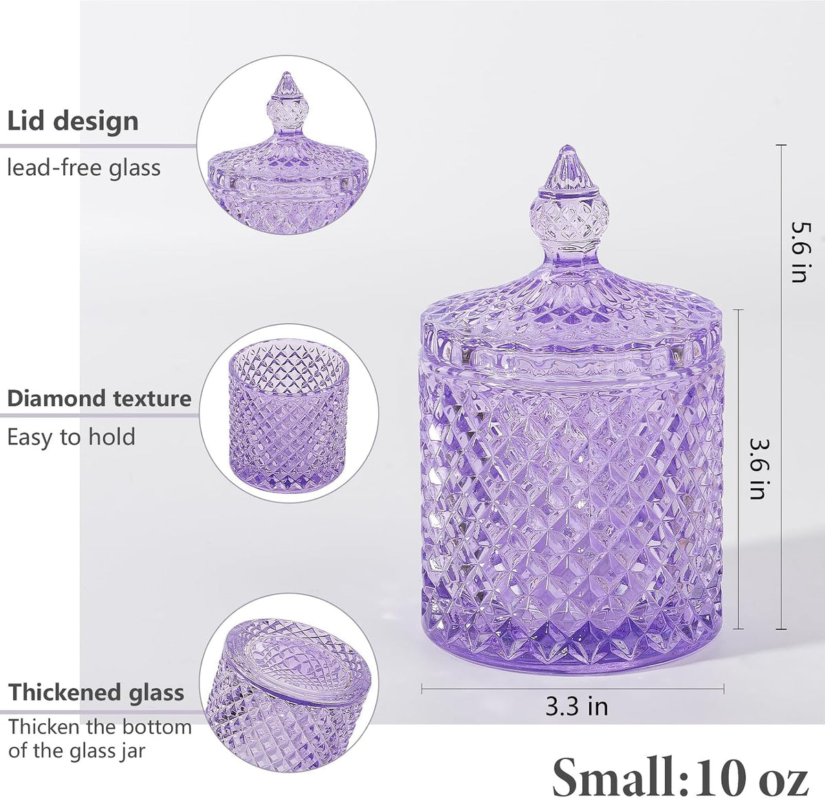 2 Pack Qtip Holder Apothecary Jars with Lid, Thick Glass, Purple