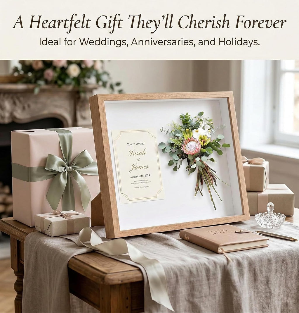 4 Pack Shadow Box Frame Display Cases, 8"x 10" Wood Deep Black Handicrafts Shadowbox Picture Frame for Flowers Jersey Baby Wedding Dress (Burlywood)