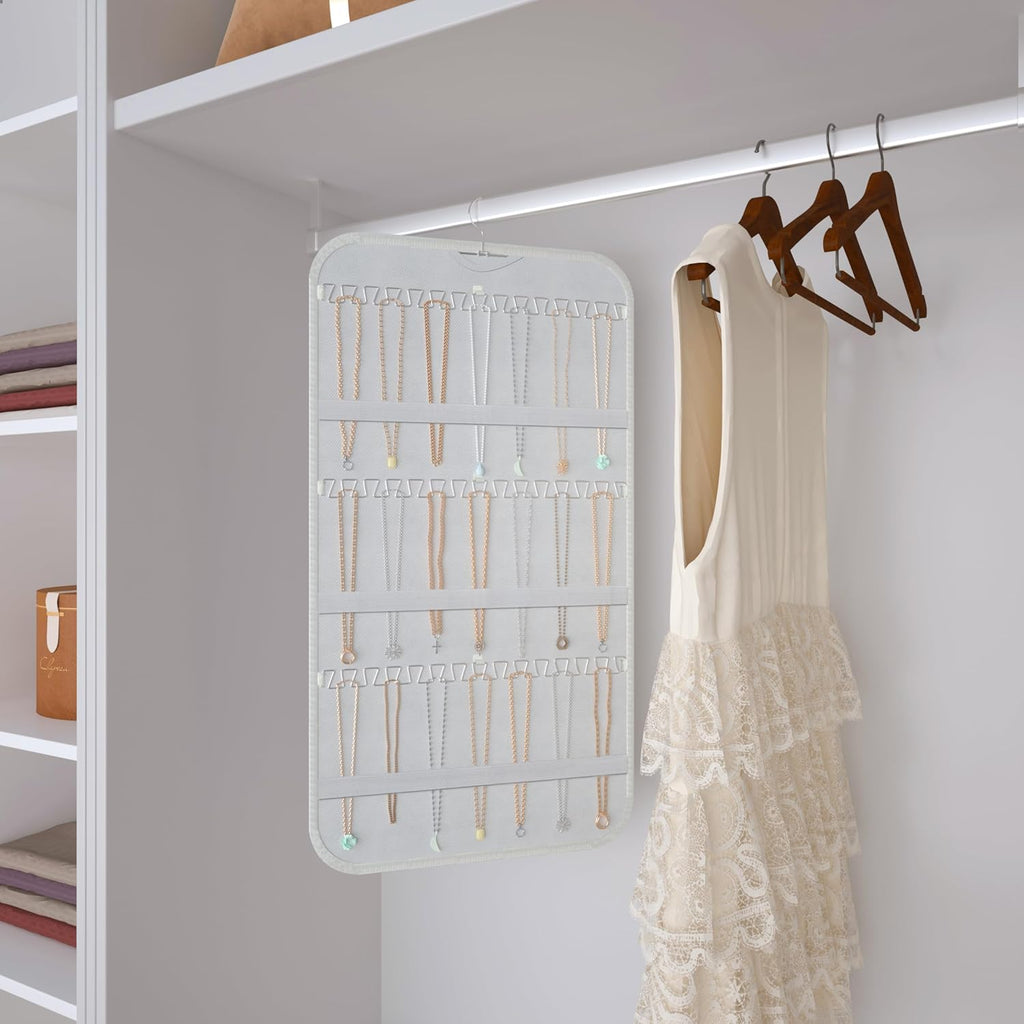 Double-Sided Hanging Jewelry Organizer for Necklaces Earrings, 2-Pack White