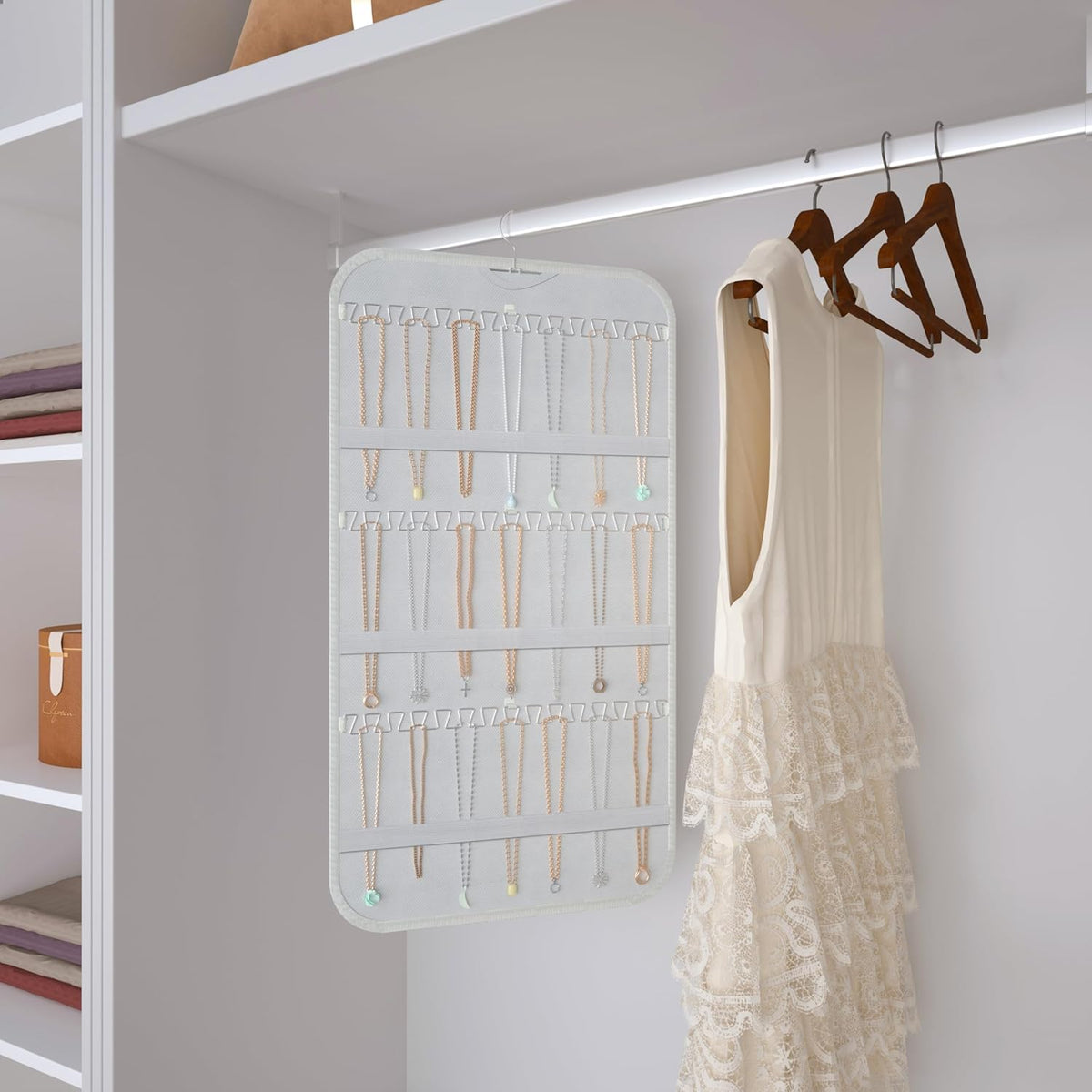 Double-Sided Hanging Jewelry Organizer for Necklaces Earrings, 2-Pack White