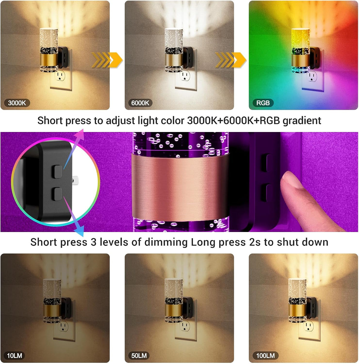 JandCase Night Lights Plug into Wall, 2 Pack Color Changing Night Light