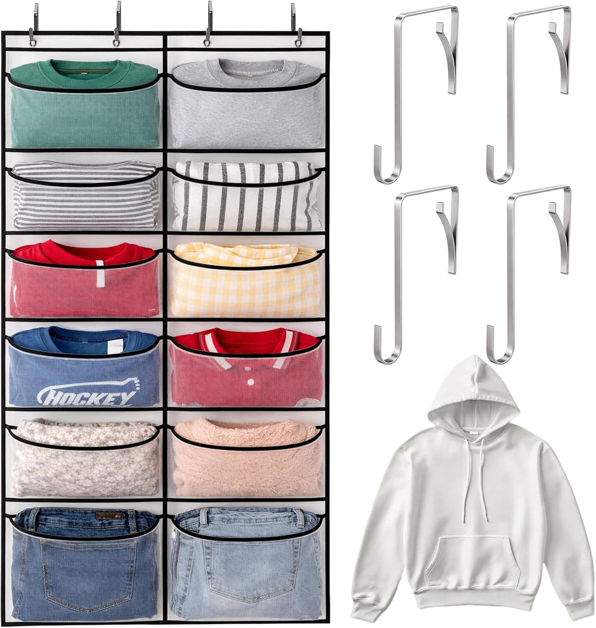 Yookeer Over The Door Hoodie Organizer 12 Large Mesh Sweatshirt Organizer