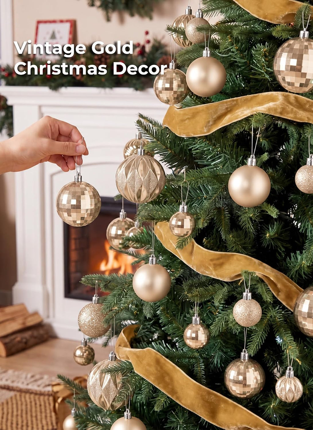 Brightown 36‑Pack Champagne Gold Shatterproof Christmas Ball Ornaments Set