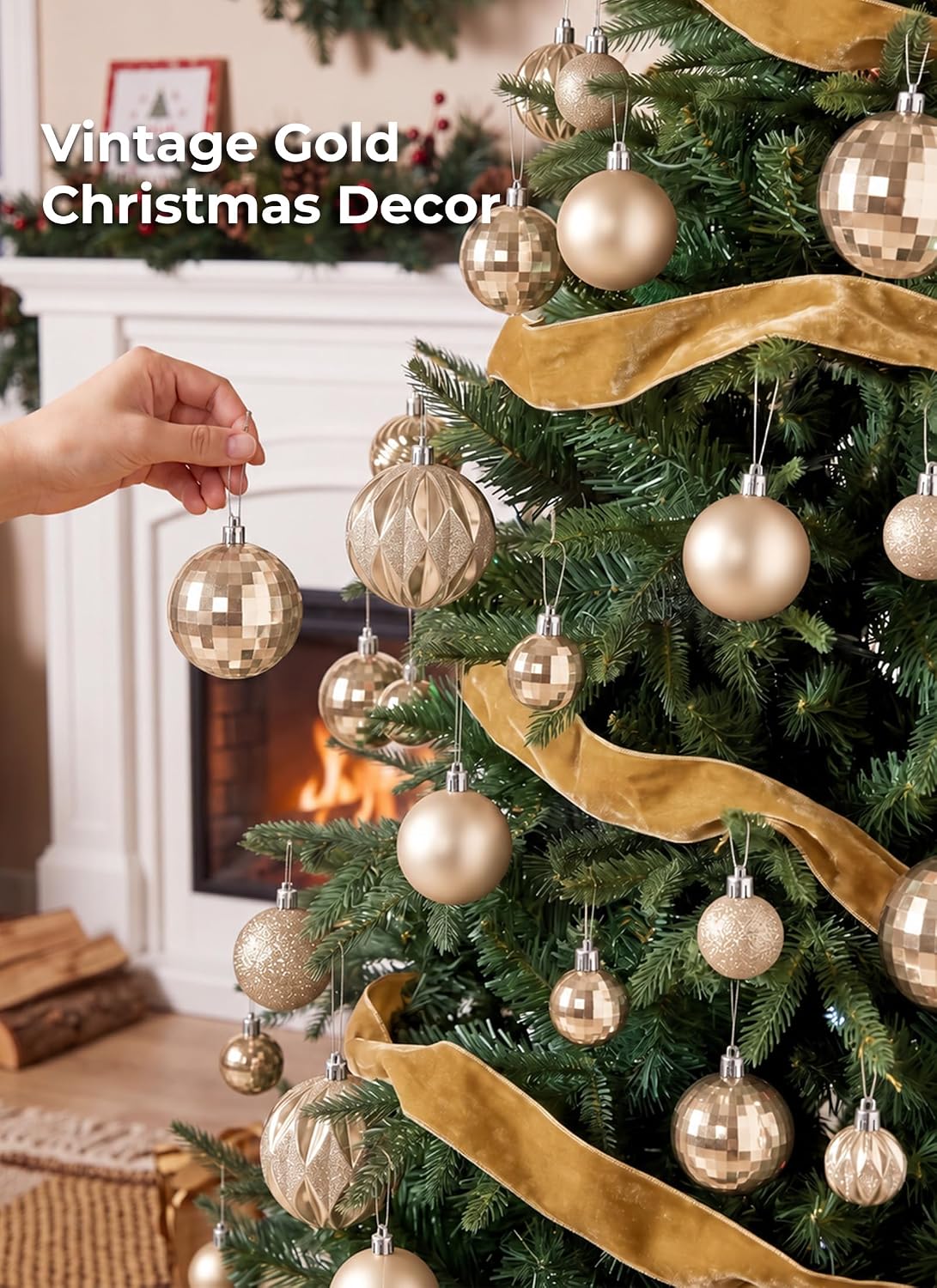 Brightown 36‑Pack Champagne Gold Shatterproof Christmas Ball Ornaments Set