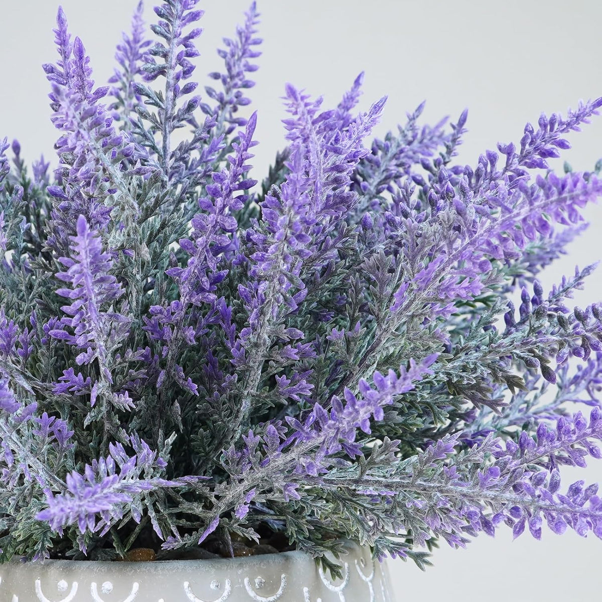 Winlyn Faux Potted Plants Set of 3 – Artificial Lavender Flower, Rosemary, Boxwood in Gray Geometric Concrete Pots for Wedding Home Living Room Table Centerpiece Windowsill Shelf French Boho Décor