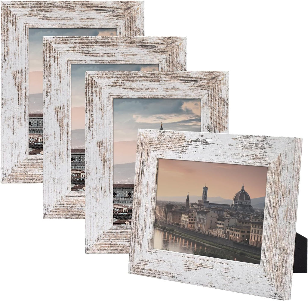 4 Pack 5x7 Picture Frames, Rustic White, Real Glass, Wall&Tabletop Display