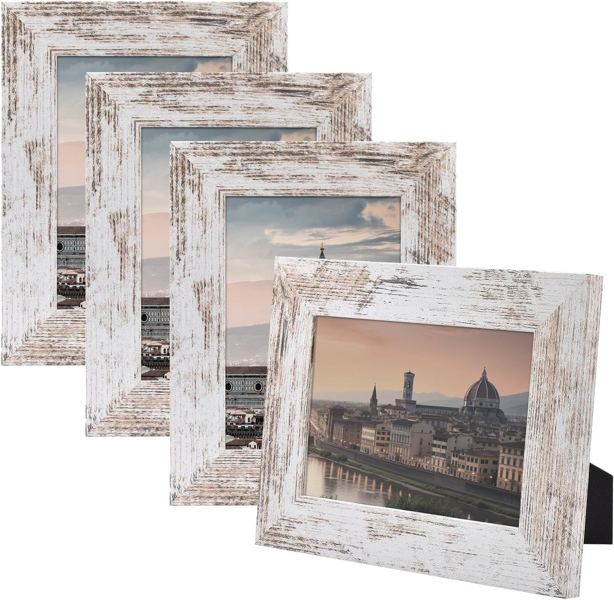 4 Pack 5x7 Picture Frames, Rustic White, Real Glass, Wall&Tabletop Display