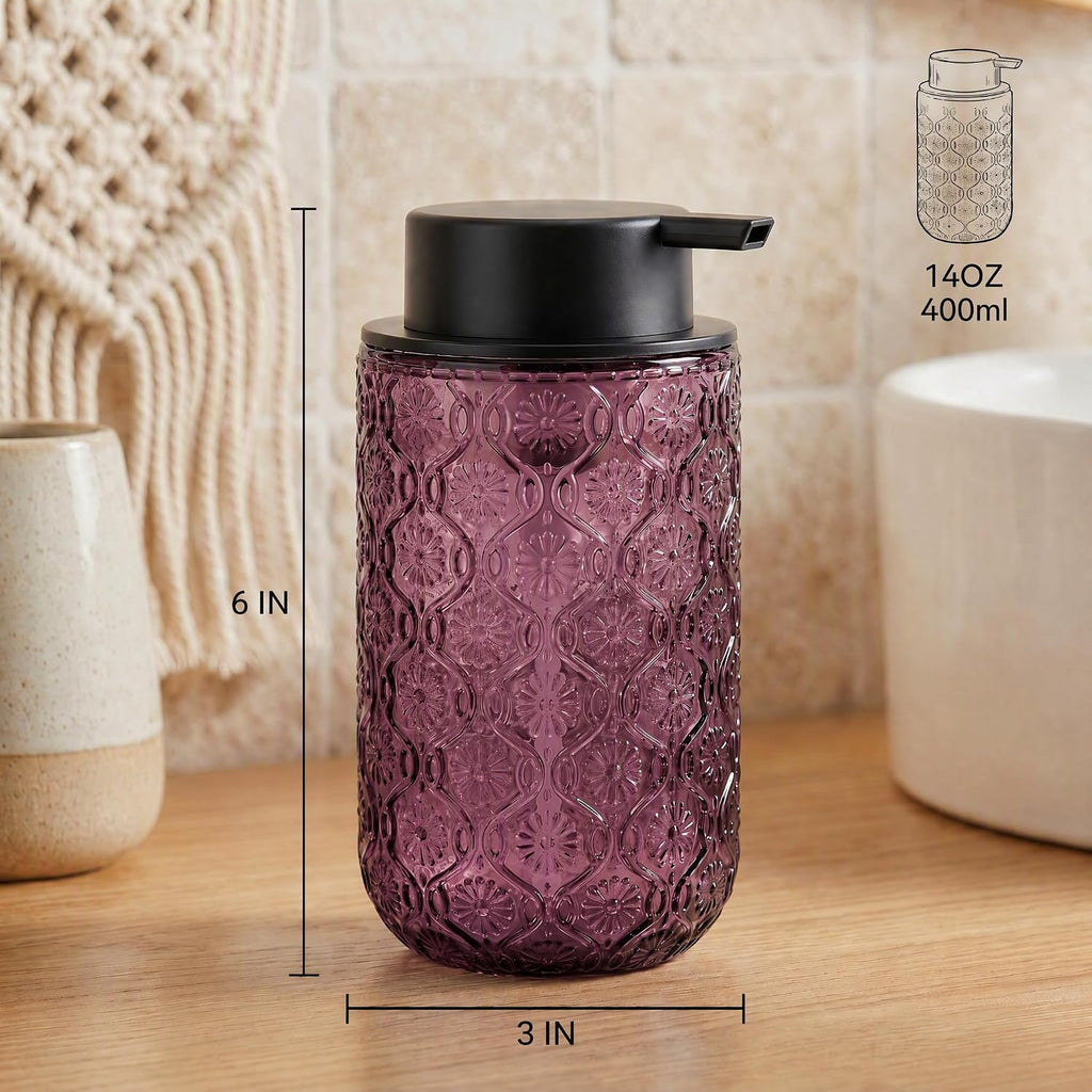 Pink Glass Foaming Soap Dispenser, 14 OZ Vintage Foam Hand Soap Dispenser