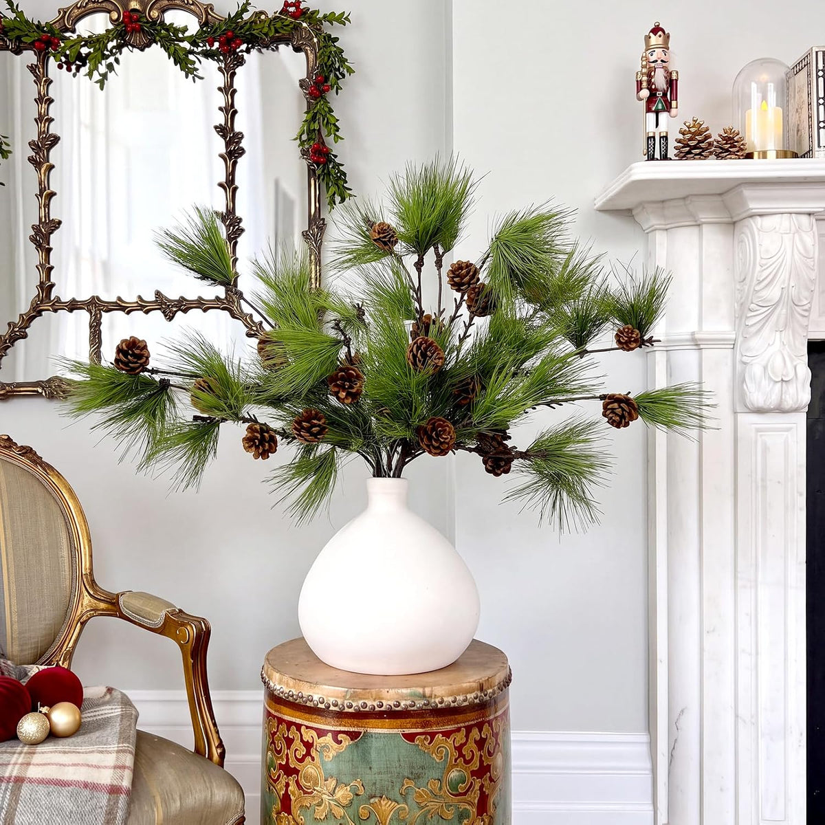 Wavwavw 6 Pcs 25.5 Inch Christmas Artificial Pine Branches with Pine Cones