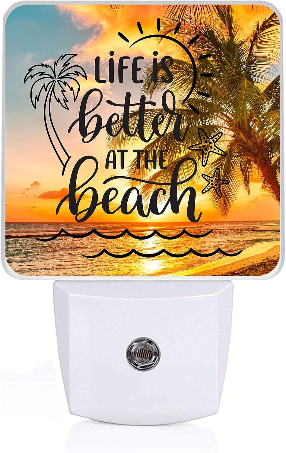 Sea Beach Palm Tree Night Light, Plug-into Wall Life is Better at The Beach Nightlight Lamp with Dusk to Dawn Sensor, Led Lamp 0.5W Energy Efficient for Boys Girls Adults Home Decor