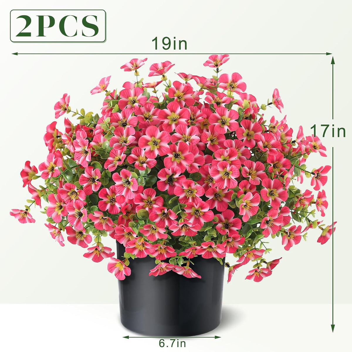 2 Pcs Artificial Flowers & Eucalyptus Topiary Trees for Porch (Rose Red)