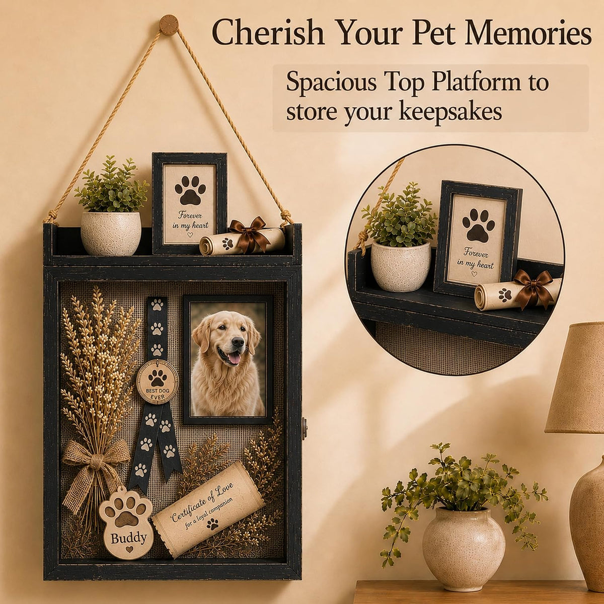 11x16 Shadow Box Frame with Shelves, Memorial Display Case, Black