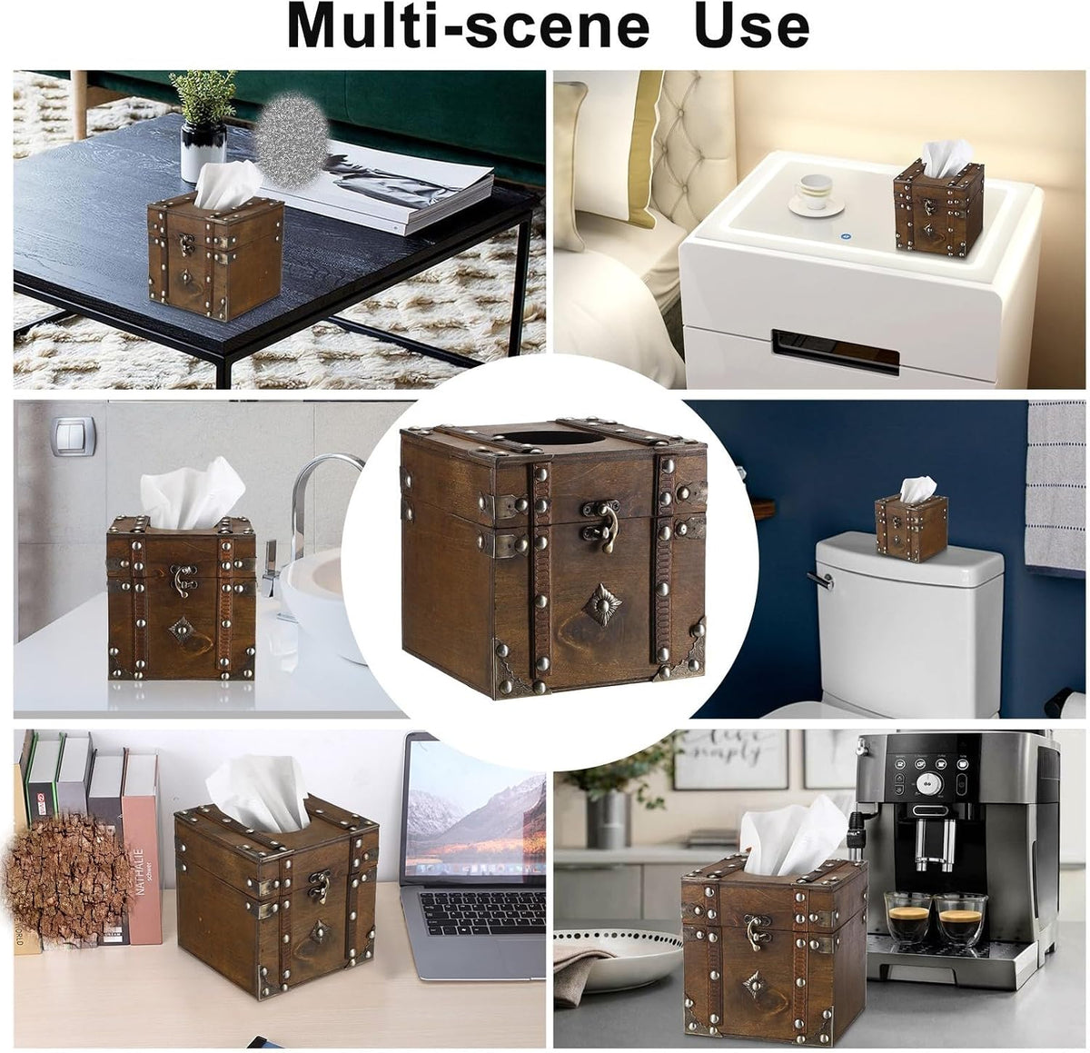 Sumnacon Tissue Box Retro Wood Square Tissue Box Cover Vintage Cube Tissue Box Holder,Decorative Tissue Holder for Bedroom Bathroom Toilet Table Desk Car Store Office Home,Brown