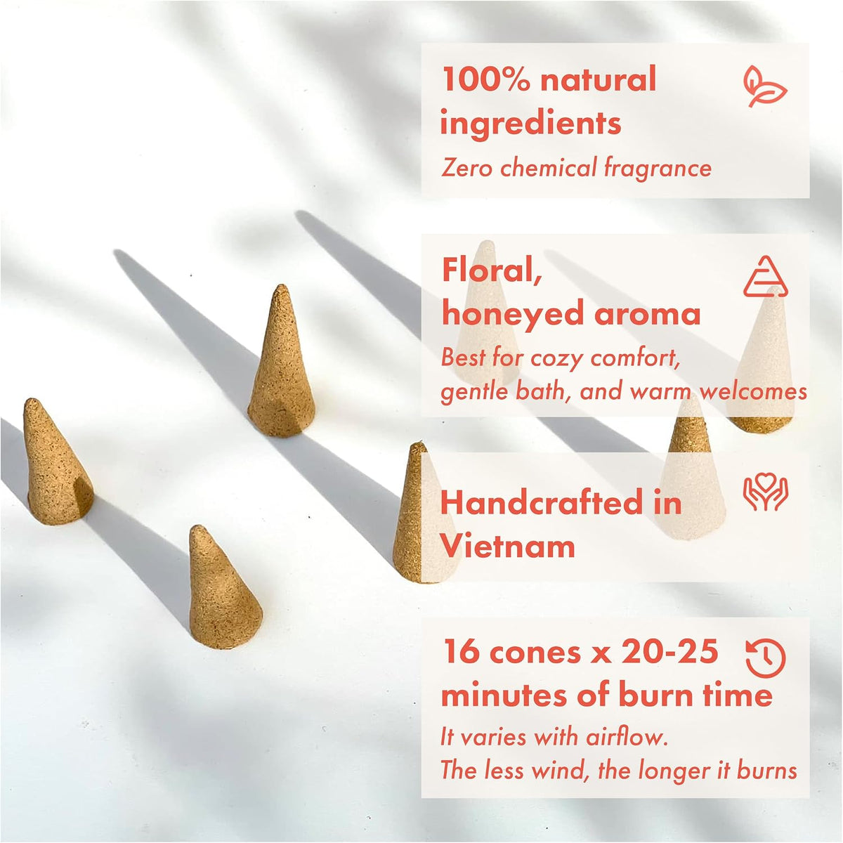 Premium Vietnam Incense - 16 Cones, No Chemical Fragrance, Handcrafted in Vietnam (Osmanthus)
