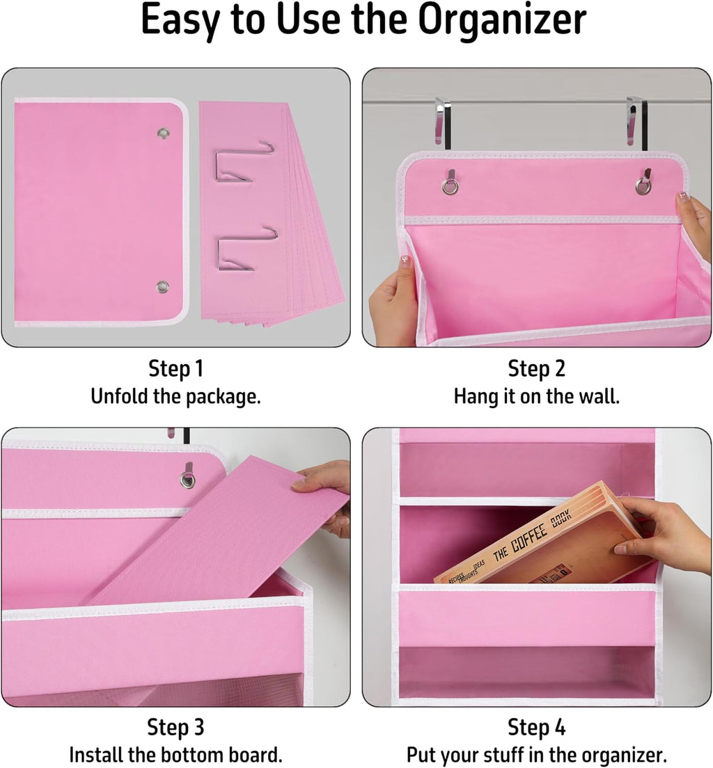 TYMENSH Over the Door Organizer for Bedroom Bathroom Pantry, 4 Shelf Pink
