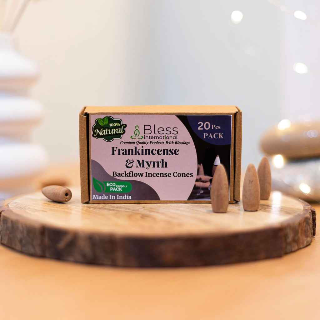 Bless-International Frankincense-and-Myrrh-100%-Natural-Incense-Backflow-Cones-for-Waterfall Handmade-Organic-Chemicals-Free for-Purification-Relaxation-Positivity-Meditation The-Best-scents-20-Count