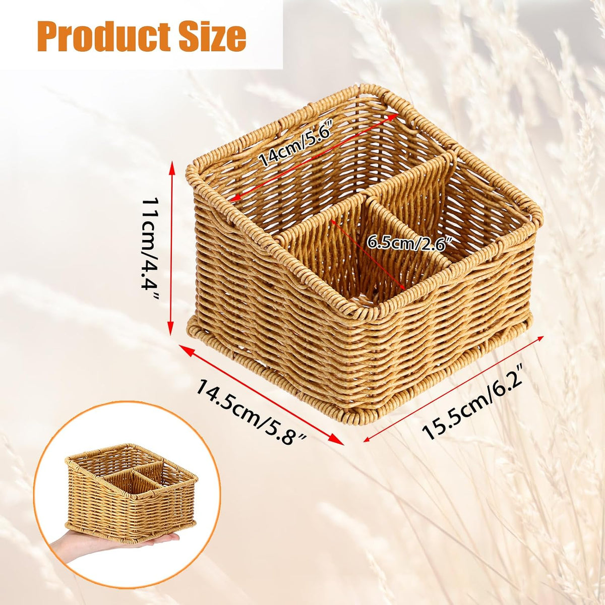 BTSKY 3 Slots Natural Woven Remote Control Holder for Desk Rattan Media TV Caddy Storage Holder Office Supply Storage Rack Desk Accessories Organizer For Living Room Bedroom Countertop, Beige