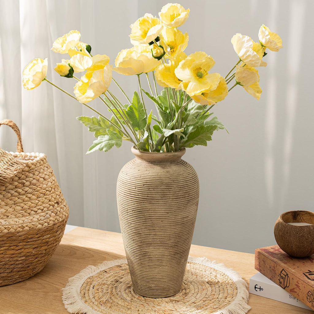11.02 Inch Tall Vintage White Ceramic Flower Vase, Rustic Farmhouse Beige Stone Texture Vase for Home Decor, Decorative Terracotta Vase for Table Centerpiece Living Room Bathroom (Rustic-11.02'')