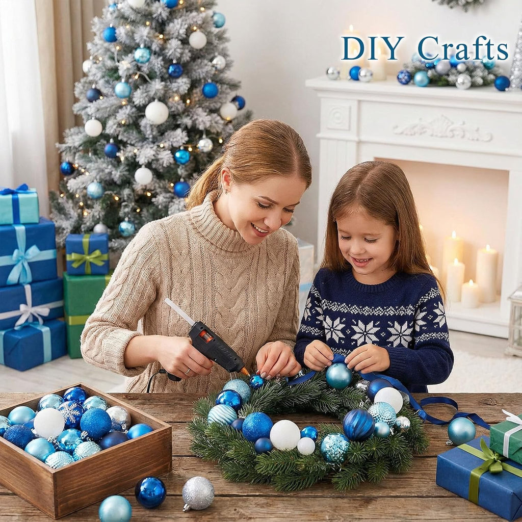 DOMESTAR 100 PCS Shatterproof Blue Christmas Ornament Set