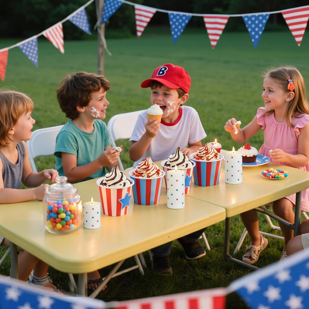Flameless LED Candles, 3 Patriotic Americana Pillar Candles, Timer, Remote Ready, Stars Design for July 4th Memorial Day